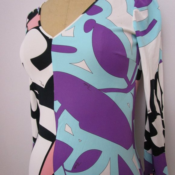 Rayon Dress Retired Bright Graphic Abstract Print Border Italy - Picture 3 of 13